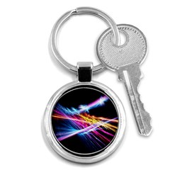 Colorful Neon Art Light Rays, Rainbow Colors Key Chain (round) by picsaspassion