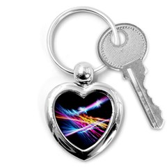 Colorful Neon Art Light Rays, Rainbow Colors Key Chain (heart) by picsaspassion