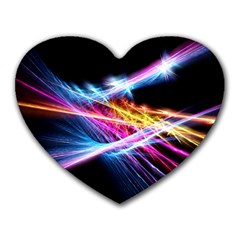 Colorful Neon Art Light Rays, Rainbow Colors Heart Mousepads by picsaspassion