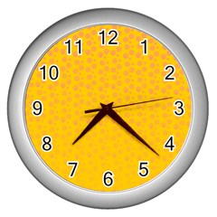 Background Polka Yellow Wall Clock (Silver)