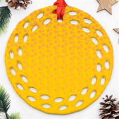 Background Polka Yellow Round Filigree Ornament (two Sides)