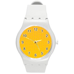 Background Polka Yellow Round Plastic Sport Watch (m)