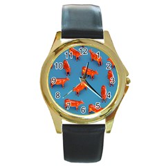 Illustrations Cow Agriculture Livestock Round Gold Metal Watch by HermanTelo