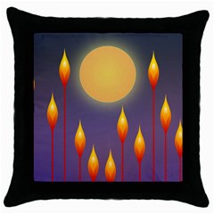 Night Moon Flora Background Throw Pillow Case (black)