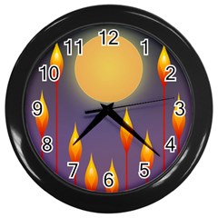 Night Moon Flora Background Wall Clock (black) by HermanTelo