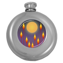 Night Moon Flora Background Round Hip Flask (5 Oz)