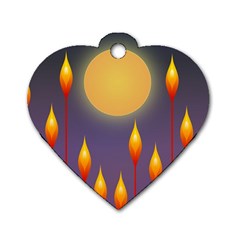 Night Moon Flora Background Dog Tag Heart (one Side)