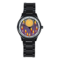 Night Moon Flora Background Stainless Steel Round Watch