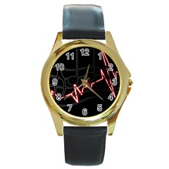 Music Wallpaper Heartbeat Melody Round Gold Metal Watch by HermanTelo