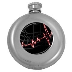 Music Wallpaper Heartbeat Melody Round Hip Flask (5 Oz) by HermanTelo