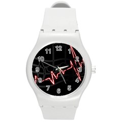 Music Wallpaper Heartbeat Melody Round Plastic Sport Watch (m)