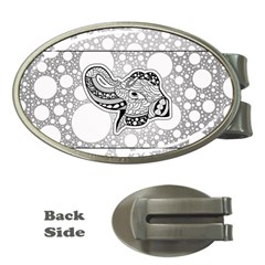 Elegant Mandala Elephant In Black And Wihte Money Clips (oval)  by FantasyWorld7