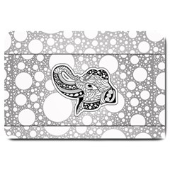 Elegant Mandala Elephant In Black And Wihte Large Doormat  by FantasyWorld7