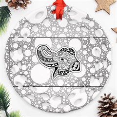 Elegant Mandala Elephant In Black And Wihte Ornament (round Filigree) by FantasyWorld7