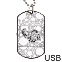 Elegant Mandala Elephant In Black And Wihte Dog Tag Usb Flash (two Sides) by FantasyWorld7