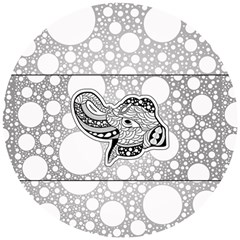 Elegant Mandala Elephant In Black And Wihte Wooden Puzzle Round