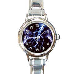 Blue Thunder Colorful Lightning Graphic Round Italian Charm Watch by picsaspassion