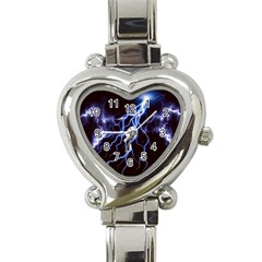 Blue Thunder Colorful Lightning Graphic Heart Italian Charm Watch by picsaspassion