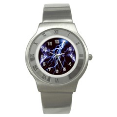 Blue Thunder Colorful Lightning Graphic Stainless Steel Watch by picsaspassion