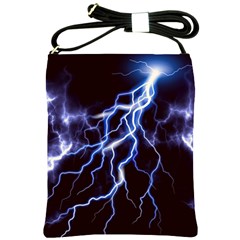 Blue Thunder Colorful Lightning Graphic Shoulder Sling Bag by picsaspassion