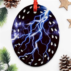 Blue Thunder Colorful Lightning Graphic Oval Filigree Ornament (two Sides) by picsaspassion