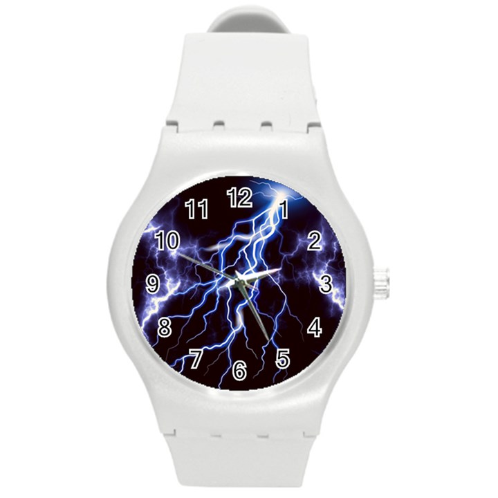 Blue Thunder Colorful Lightning graphic Round Plastic Sport Watch (M)