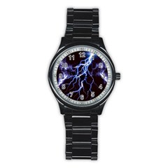 Blue Thunder Colorful Lightning Graphic Stainless Steel Round Watch by picsaspassion