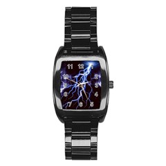 Blue Thunder Colorful Lightning Graphic Stainless Steel Barrel Watch by picsaspassion