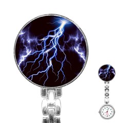 Blue Thunder Colorful Lightning Graphic Stainless Steel Nurses Watch by picsaspassion