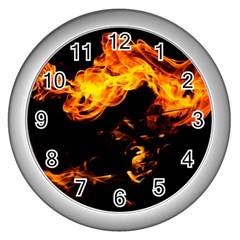 Can Walk On Fire, Black Background Wall Clock (silver) by picsaspassion