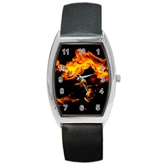 Can Walk On Fire, Black Background Barrel Style Metal Watch by picsaspassion