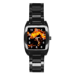 Can Walk On Fire, Black Background Stainless Steel Barrel Watch by picsaspassion