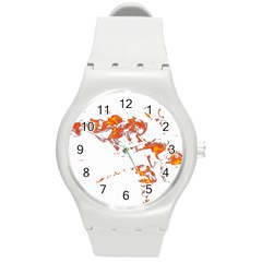 Can Walk On Fire, White Background Round Plastic Sport Watch (m) by picsaspassion