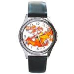 Can Walk on volcano Fire, white background Round Metal Watch Front