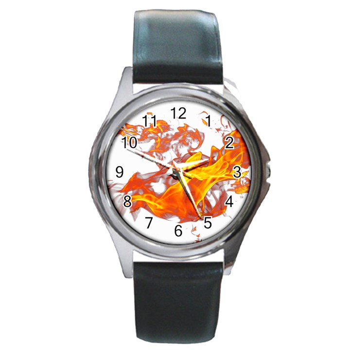 Can Walk on volcano Fire, white background Round Metal Watch