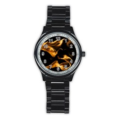 Can Walk On Volcano Fire, Black Background Stainless Steel Round Watch by picsaspassion