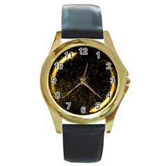 Cosmos Comet Dance, Digital Art Impression Round Gold Metal Watch by picsaspassion