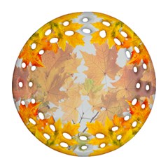 Autumn Maple Leaves, Floral Art Round Filigree Ornament (two Sides) by picsaspassion