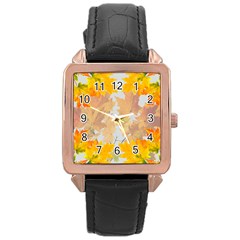 Autumn Maple Leaves, Floral Art Rose Gold Leather Watch  by picsaspassion