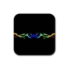 Colorful Neon Art Light Rays, Rainbow Colors Rubber Coaster (square)  by picsaspassion