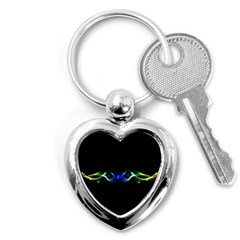 Colorful Neon Art Light Rays, Rainbow Colors Key Chain (heart) by picsaspassion