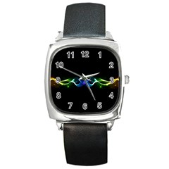 Colorful Neon Art Light Rays, Rainbow Colors Square Metal Watch by picsaspassion