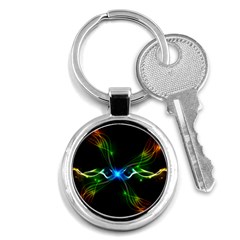 Colorful Neon Art Light Rays, Rainbow Colors Key Chain (round) by picsaspassion