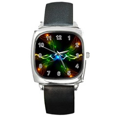 Colorful Neon Art Light Rays, Rainbow Colors Square Metal Watch by picsaspassion