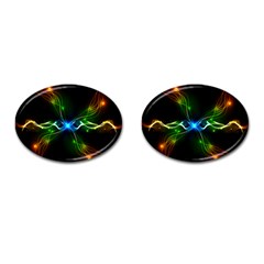 Colorful Neon Art Light Rays, Rainbow Colors Cufflinks (oval) by picsaspassion