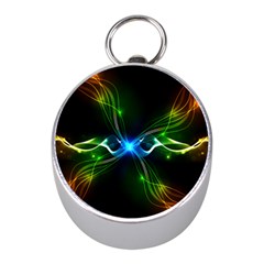 Colorful Neon Art Light Rays, Rainbow Colors Mini Silver Compasses by picsaspassion