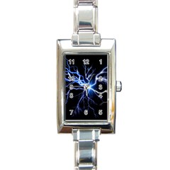 Blue Thunder Colorful Lightning Graphic Impression Rectangle Italian Charm Watch by picsaspassion