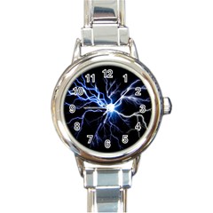 Blue Thunder Colorful Lightning Graphic Impression Round Italian Charm Watch