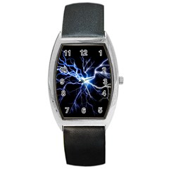 Blue Thunder Colorful Lightning Graphic Impression Barrel Style Metal Watch by picsaspassion