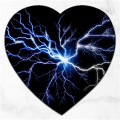 Blue Thunder Colorful Lightning Graphic Impression Jigsaw Puzzle (heart) by picsaspassion